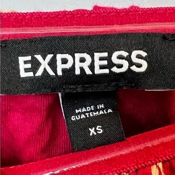 Express size XS Red Tan Hawaii Floral y2k Strapless Tube Top Cropped Elastic - Picture 4 of 7